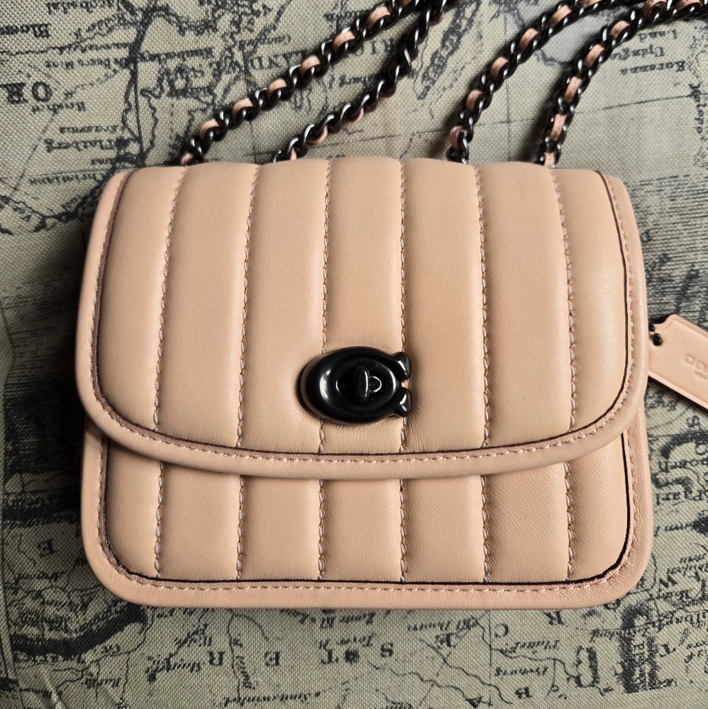 Coach Madison Quilted Crossbody Shoulder Bag 16 Pewter Faded Blush Chain